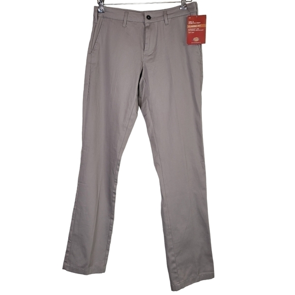 Dickies SZ 7 Pants Stretch Gray Taupe Classic Fit Straight Leg Girls NEW Uniform - Picture 1 of 13